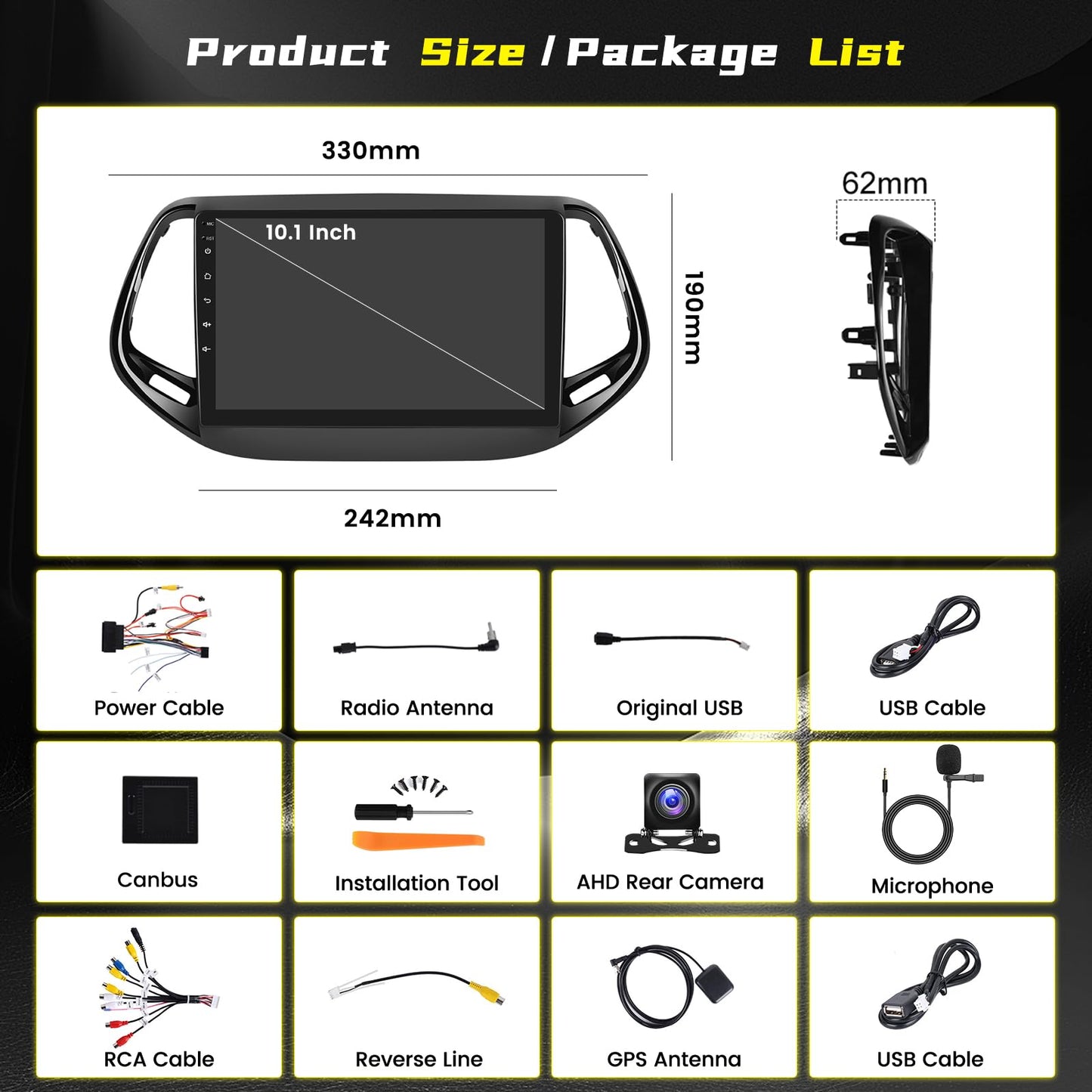 [4Core 64G] Android 15 Car Stereo for Jeep Compass 2017 2018 2019 2020, Hikity 9'' Touchscreen Compass Radio Wireless Carplay Android Auto GPS Bluetooth 5G WiFi Mirror Link FM/RDS/EQ SWC Backup Camera
