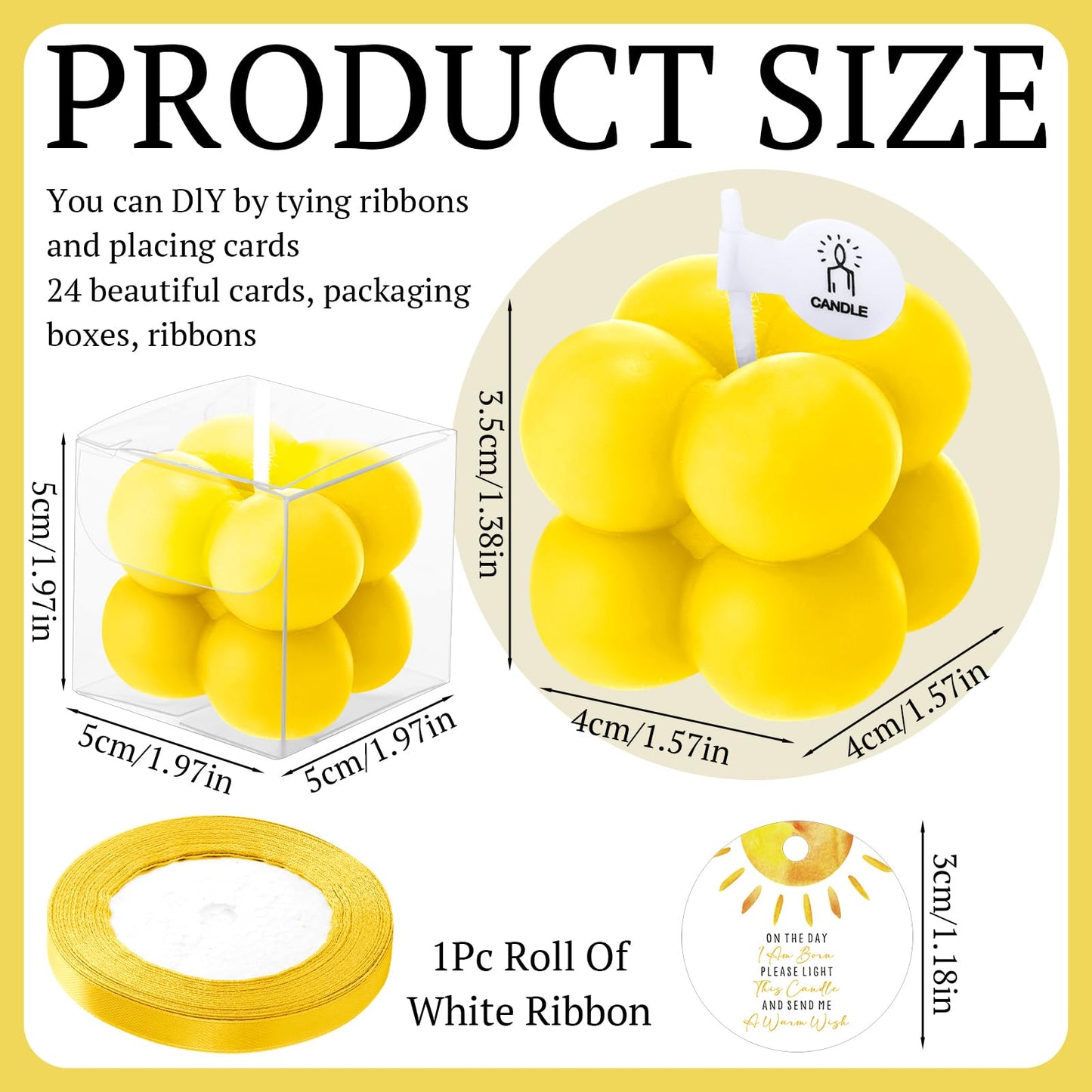 MTLEE 24 Sets Sunshine Baby Shower Favors Small Bubble Candle Baby Shower Favors for Guests Tea Candles Bulk with Stylish Ribbons Cards Gifts Party Decorations