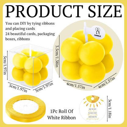 MTLEE 24 Sets Sunshine Baby Shower Favors Small Bubble Candle Baby Shower Favors for Guests Tea Candles Bulk with Stylish Ribbons Cards Gifts Party Decorations