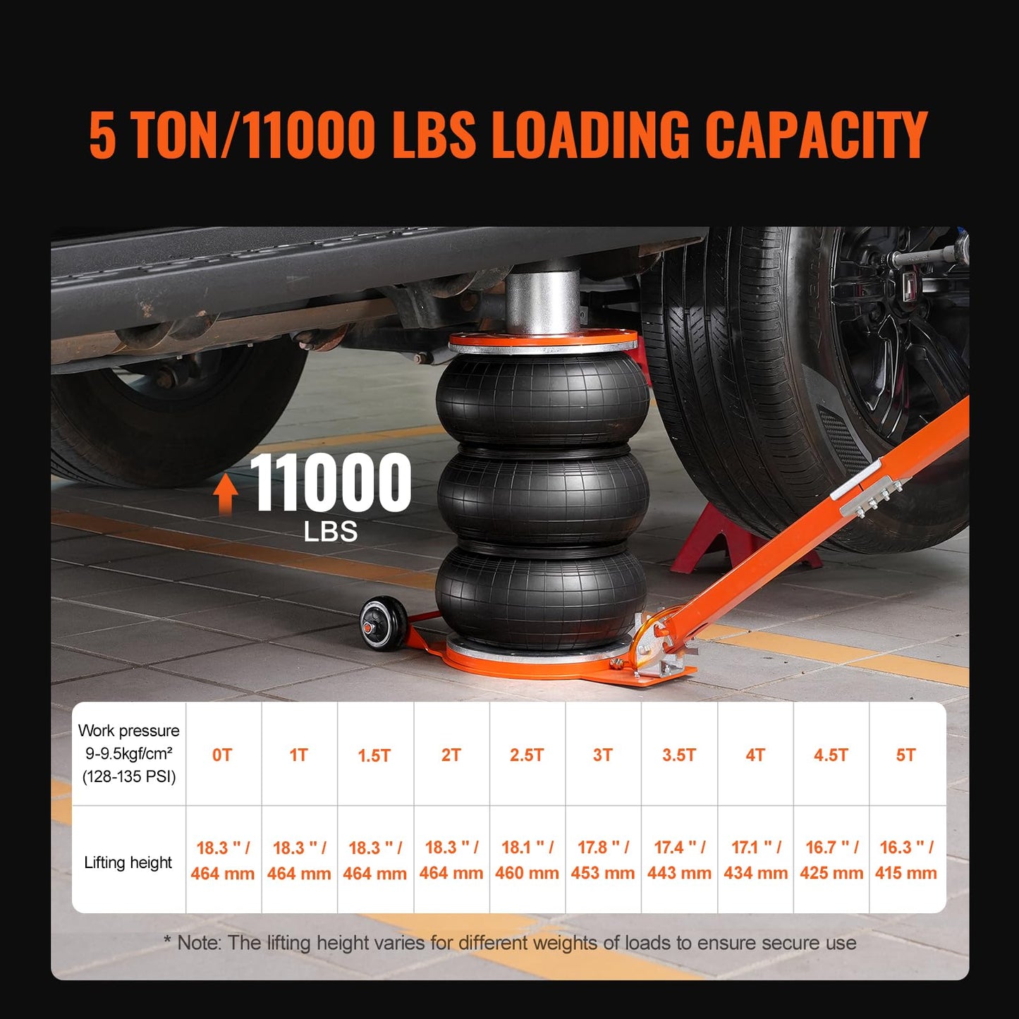 VEVOR Air Jack, 5 Ton/11000 lbs, 4-10 S Pneumatic Lifting Jack with Heightened Column & Adjustable Handle, Easy-to-Lift & Space-Saving Jack with Thick Rubber Pad, Fits for Sedan, SUV, Pickup Truck