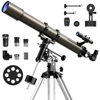 NACATIN Telescope, 90mm EQ Refractor Telescope for Adults & Professionals, High Powered Portable Telescope with Phone Adapter for Astrophotography, Easy Setup Travel Telescope to See Moon,Planet