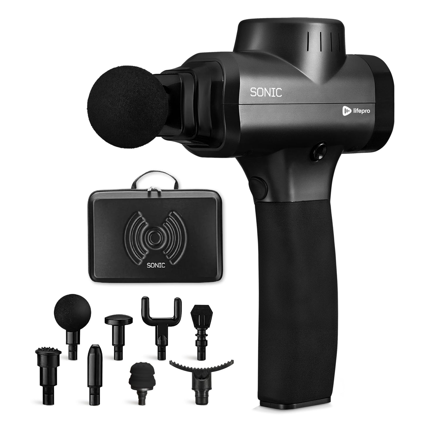 LifePro Massage Gun & Holder (Sold Separately) – Percussion Muscle Massager for Athletes with 8 Heads & 6 Speeds – Deep Tissue Back Muscle Extender for Recovery