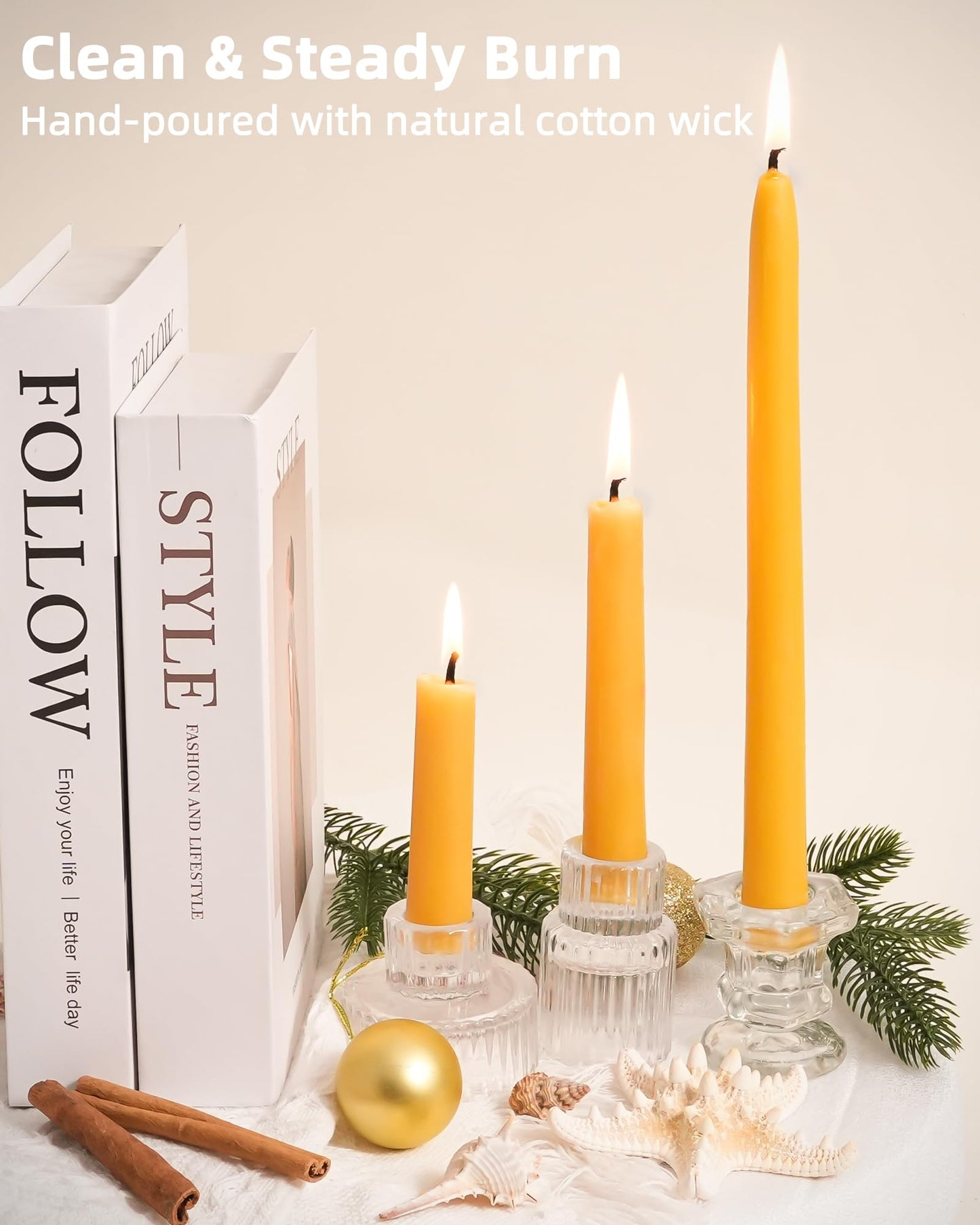 Viyffo 8 Inch Pure Beeswax Taper Candles, 12 Pack Handcrafted Dripless & Smokeless Long Burning Unscented Candles, 8 Hour Burn for Dinner, Wedding, Home, Prayer Decor