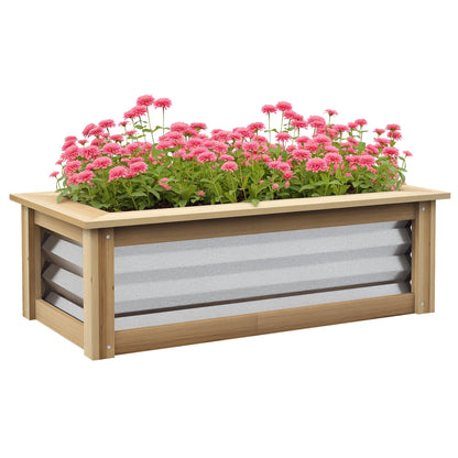 Outsunny Raised Garden Bed, Outdoor Planter Box, Galvanized Metal Reinforced with Wood, Stock Tank for Growing Flowers, Herbs and Vegetables