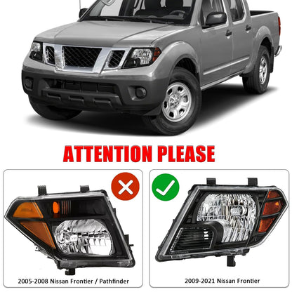 For 2009-2021 Nissan Frontier Headlights Assembly Compatible with 09 10 11 12 13 14 15 16 17 18 19 20 21 Frontier Headlamps Replacement Left and Right Accessories Clear Lens Black Housing