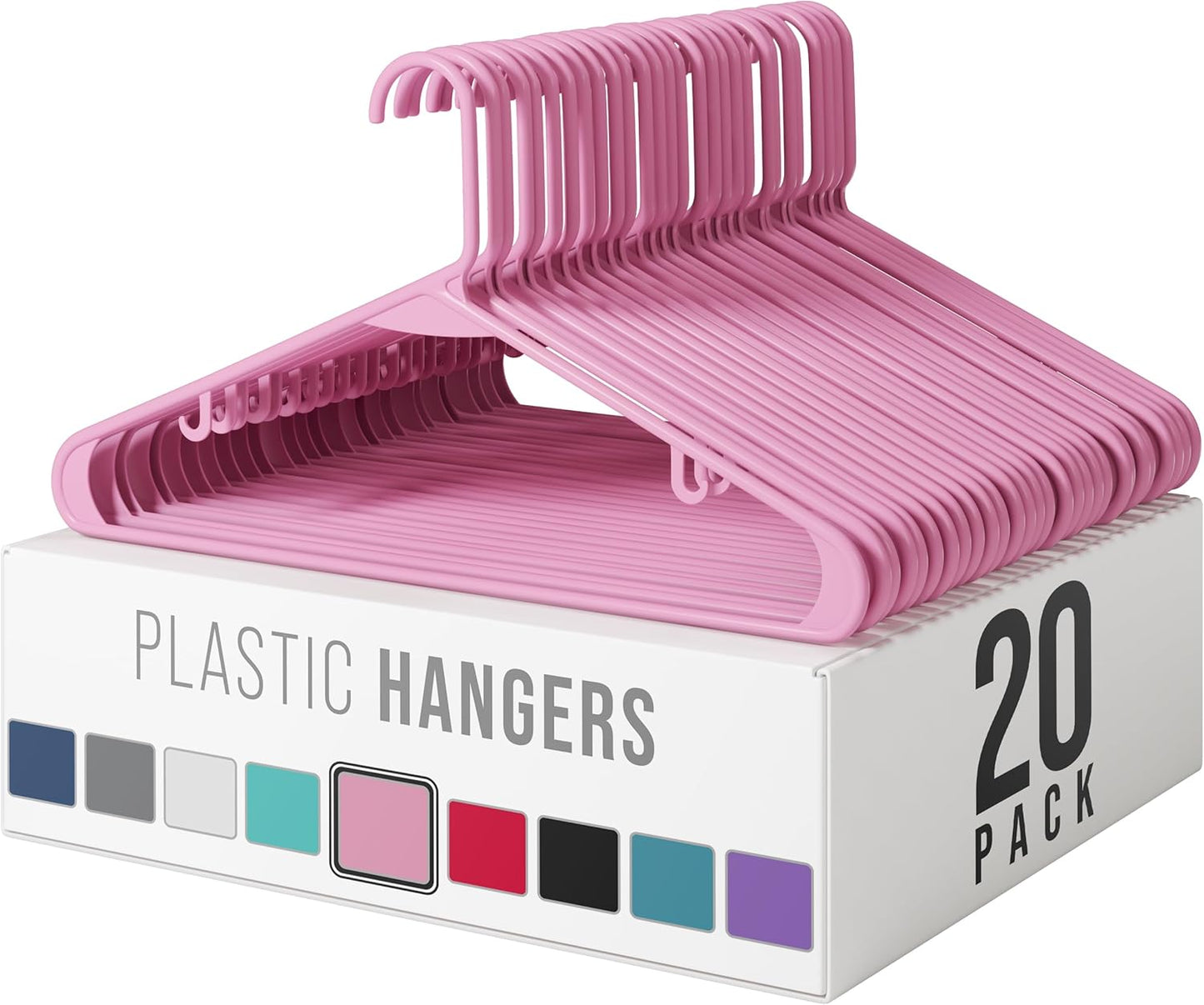 Plastic Hangers 20 Pack - Pink Clothes Hangers for Space-Saving Closet Organization | Perfect for Coats & Apparel