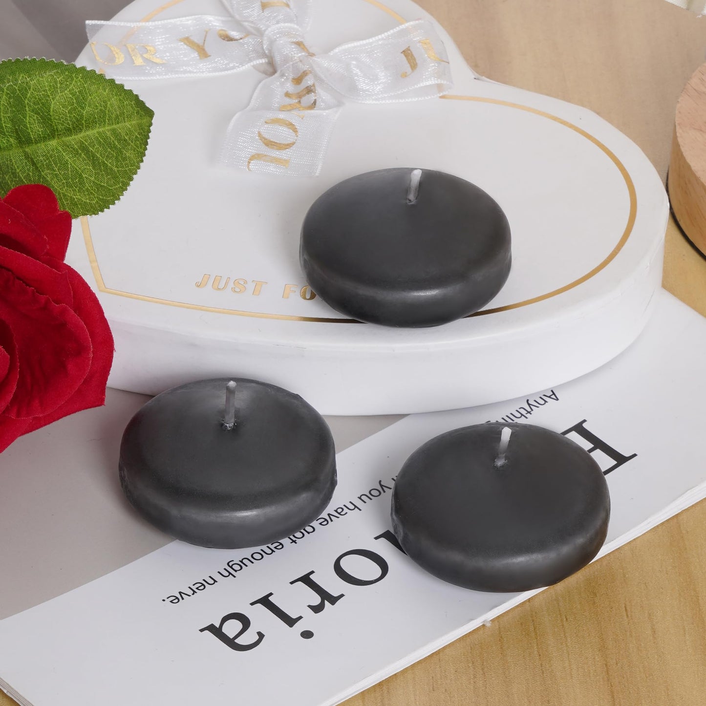 20 Pcs Floating Candles Centerpieces, 2 Inch Unscented Floating Candles Small Decoration for Valentine's Day (2 Inch, Black)