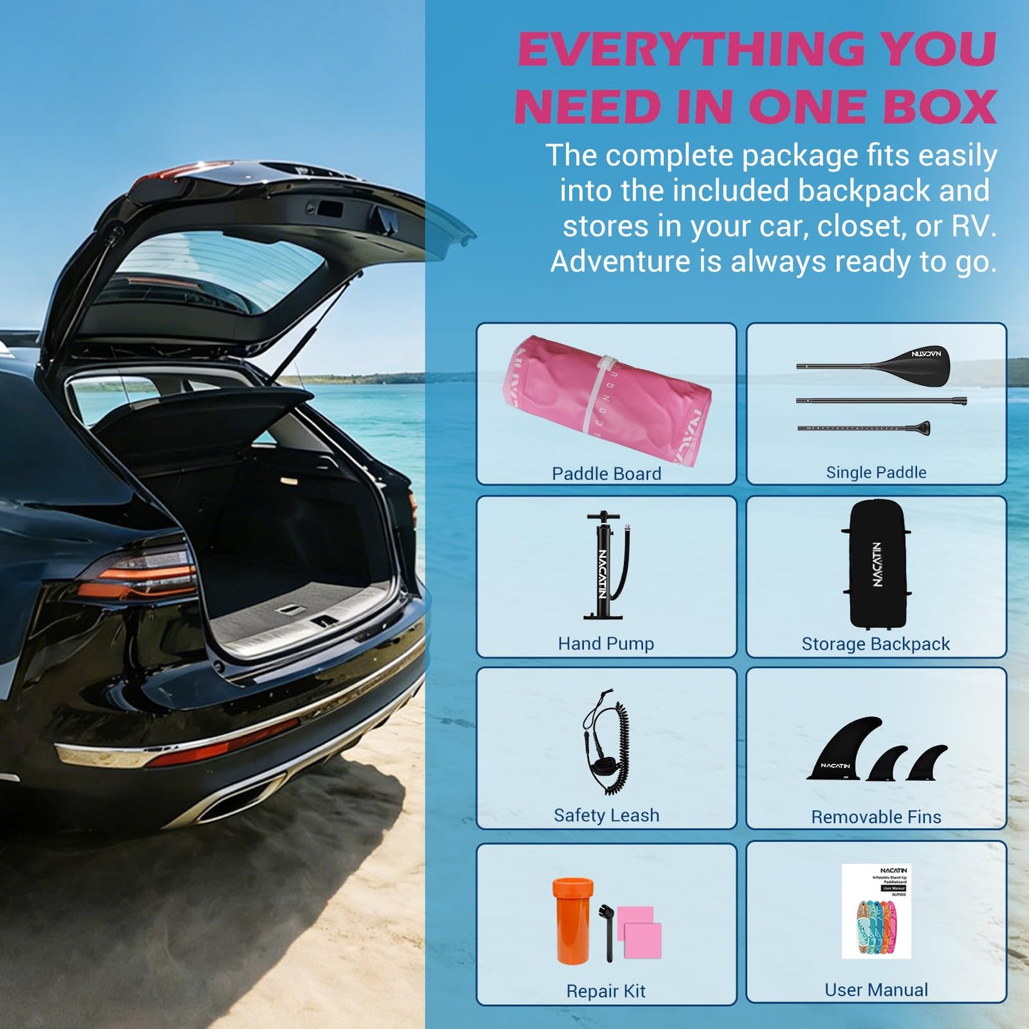 NACATIN Inflatable Stand Up Paddle Board for All Skill Levels, 10'6'' SUP Board for Adults with Non-Slip Deck, Full SUP Accessories & Storage Backpack, Great Stability for Lake, Ocean, Yoga & Fishing