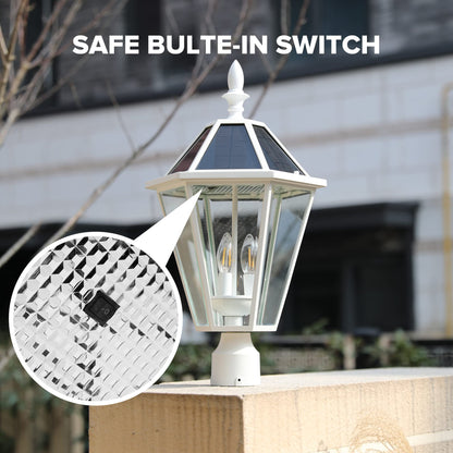 LUTEC LED Post Solar Light Outdoor, Vintage Design, 300LM, 2700K, Aluminum, Single Head, White, Model 6951302053