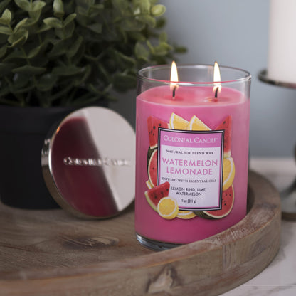 Colonial Candle Watermelon Lemonade Scented Jar Candle, Classic Cylinders Collection, 2 Wick, Red, 11 oz - Up to 80 Hours Burn