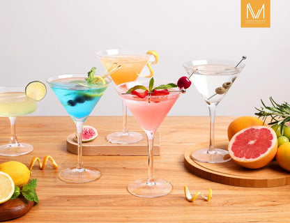 LUNA & MANTHA Martini Glasses Set of 4, Hand Blown Crystal Large Cocktail Glasses, Elegant for Bar, Manhattan, Gin, Tequila Gift Set for Birthday, Housewarming Gift, Clear 9oz (4 Count)