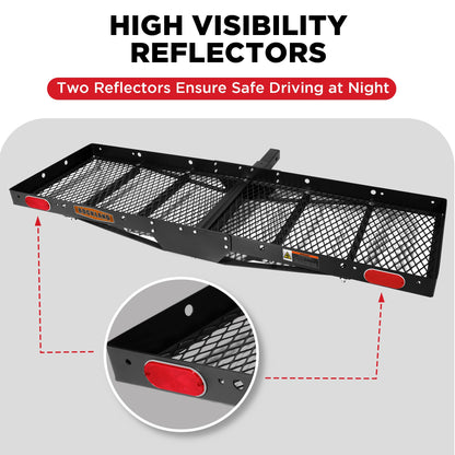 Rockland Steel Foldable Cargo Carrier with Reflectors, 750 LBS Capacity, 60" x 20" x 2.5", Hitch Mount for 2" Receivers, Compatible with Class III & IV, Folding Tray Hitch Basket for Cars SUVS Vans