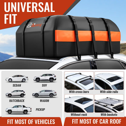 Car Rooftop Cargo Carrier Bag, Asinking 22 Cubic Feet Waterproof Tear-Resistant Car Roof Bag for All Vehicle with/Without Racks - Non-Slip Mat, 6 Door Hooks, 2 Extra Straps, Luggage Lock