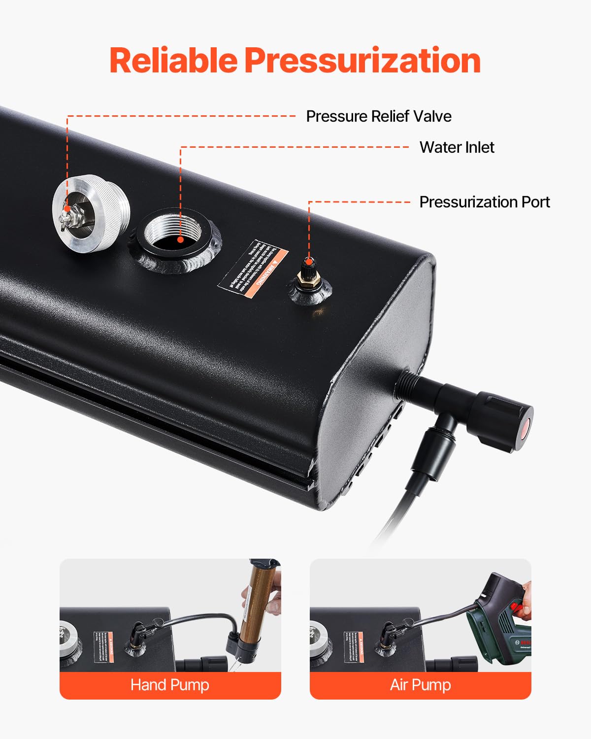 VEVOR Pressurized Water Tank,4 Gal,Lightweight Aluminum Metal,Multi-Dispensing Outdoor Roof Rack Water Tank with 2 Splash-Guard Panels,Versatile Nozzle with Pressurization Port,Fit for Trucks