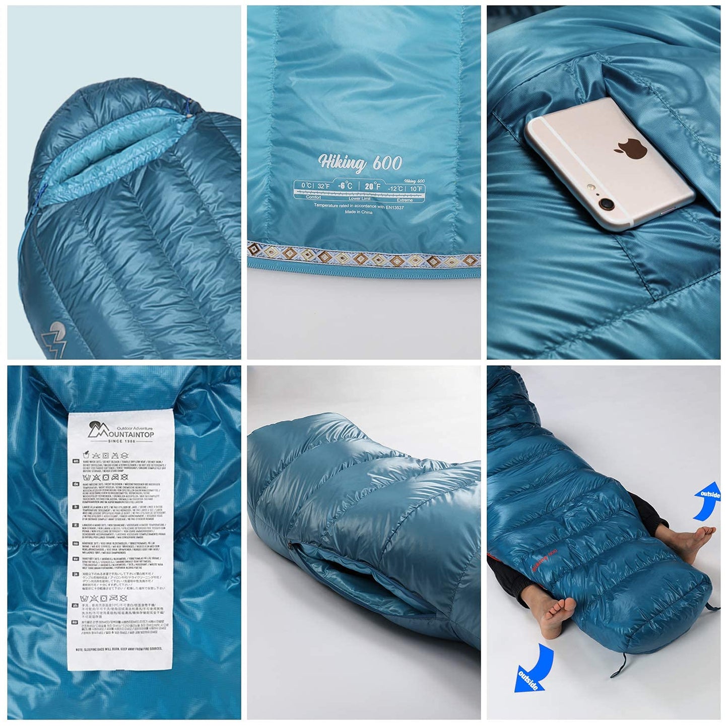 Mountaintop Ultralight Mummy Down Sleeping Bag 650 Fill Power Duck Down Suits for 32 20 Degree F for Camping Hiking Backpacking