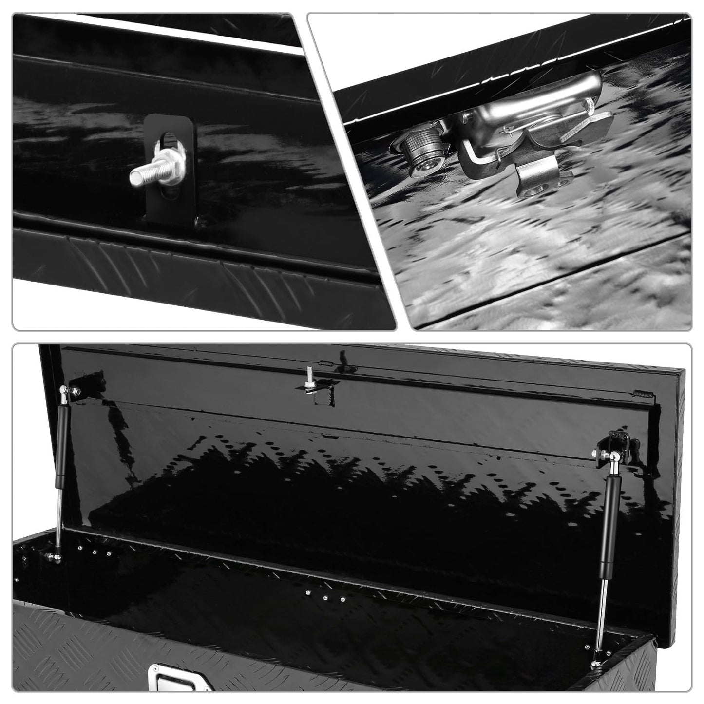 DNA MOTORING Aluminum Lockable Storage Box, Trailer Tongue & Truck Bed Tool Box w/Keys & Side Handle, Black Organizer w/Diamond Tread Pattern, 39"L x 13.3"W x 10"H, TBOX-T5-004-BK