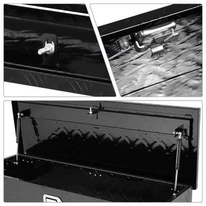 DNA MOTORING Aluminum Lockable Storage Box, Trailer Tongue & Truck Bed Tool Box w/Keys & Side Handle, Black Organizer w/Diamond Tread Pattern, 39"L x 13.3"W x 10"H, TBOX-T5-004-BK