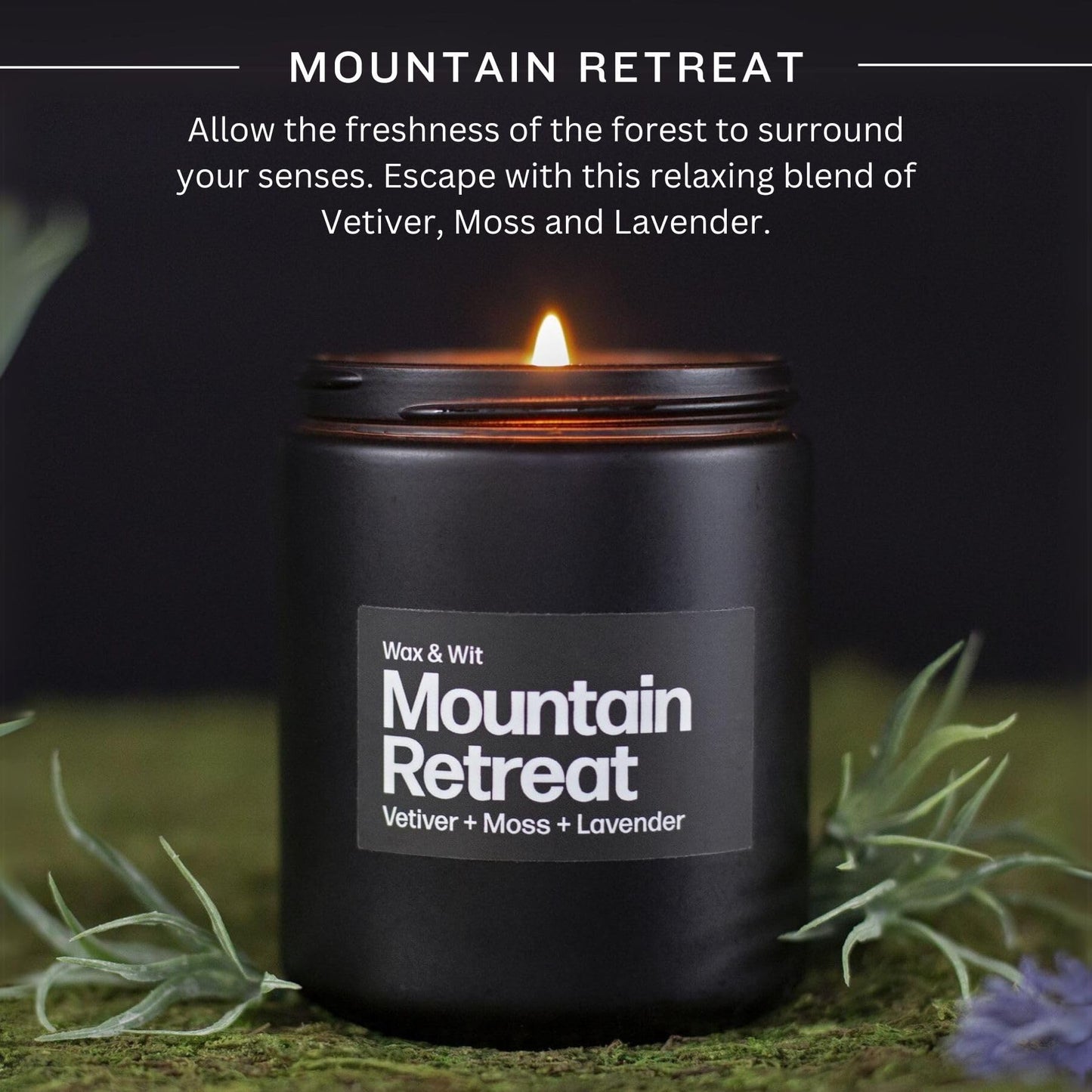 Wax & Wit Black Scented Candles for Men – Mountain Retreat Candle - 9oz, Soy Wax, Cotton Wick, Long Lasting 50 Hour Burn, Aromatherapy for Home - Gifts for Men, Dad, Husband, Boyfriend, Coworker
