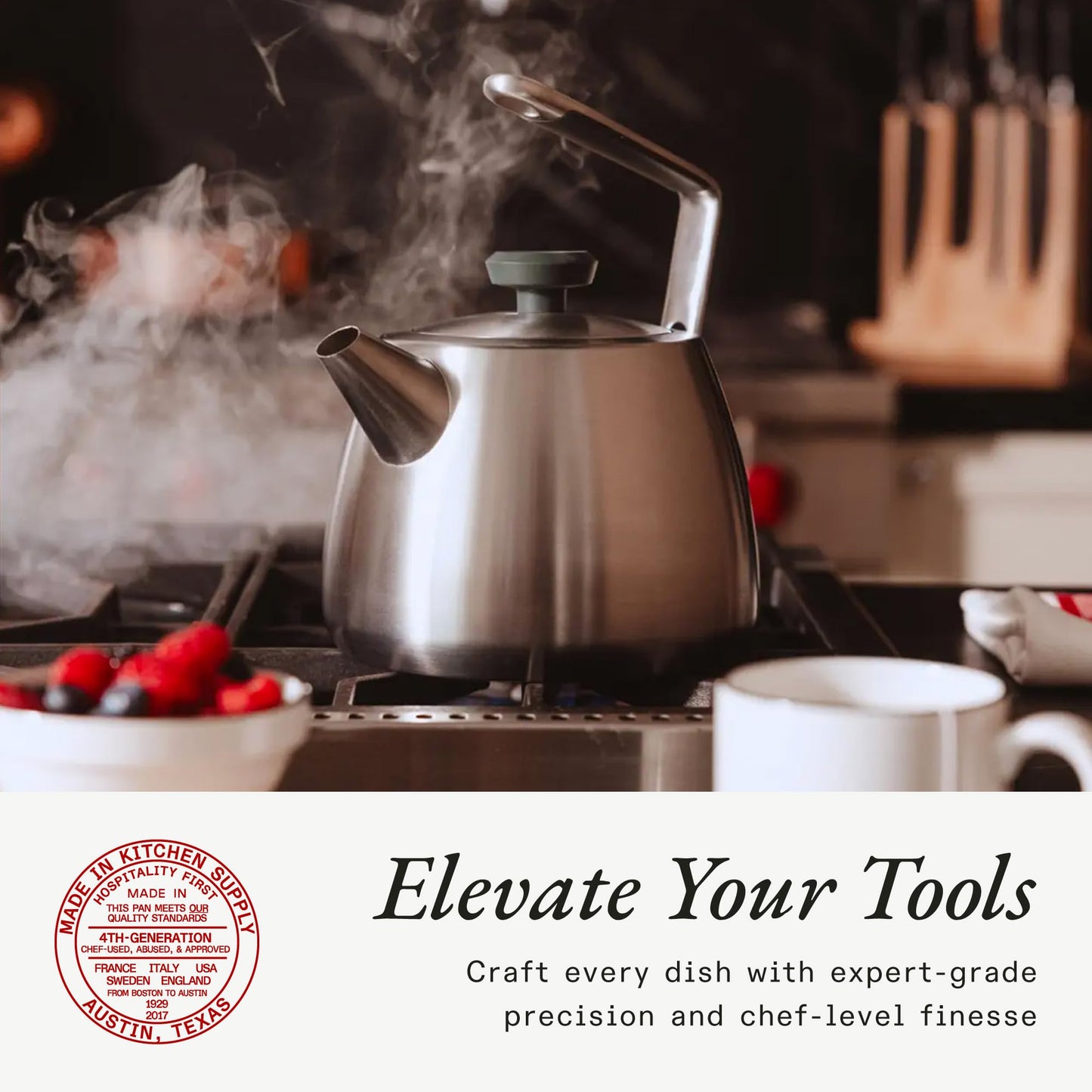 Made In Cookware | 2 QT Kettle | Stainless Steel | With Built-In Temperature Gauge | Includes Handle Sleeve | Induction Compatible