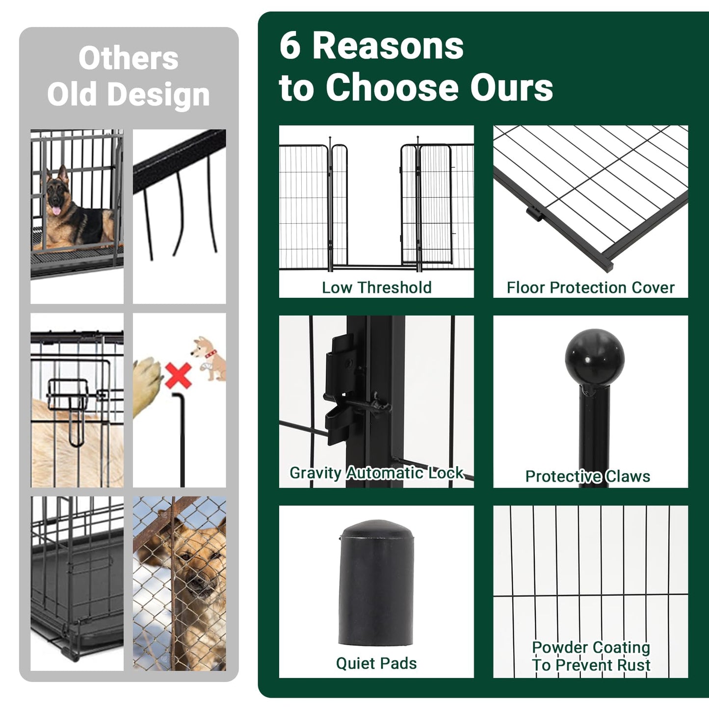 IDEALHOUSE Dog Playpen – 40" h 16-Panel Heavy Duty Metal Pet Exercise Pen for Indoor/Outdoor Use, Wide Door with Low Threshold, Portable Puppy Enclosure for RV, Camping, Garden, Yard