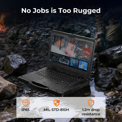 MUNBYN 14-inch Rugged Laptop IRX18, Windows 11 Pro, Intel i5-1235U, 16GB+512GB, Replaceable SSD,1000 Nits High Brightness, 4700mAh+1300mAh Dual Batteries, Wi-Fi 6, IP65, 2Y Protection(New)