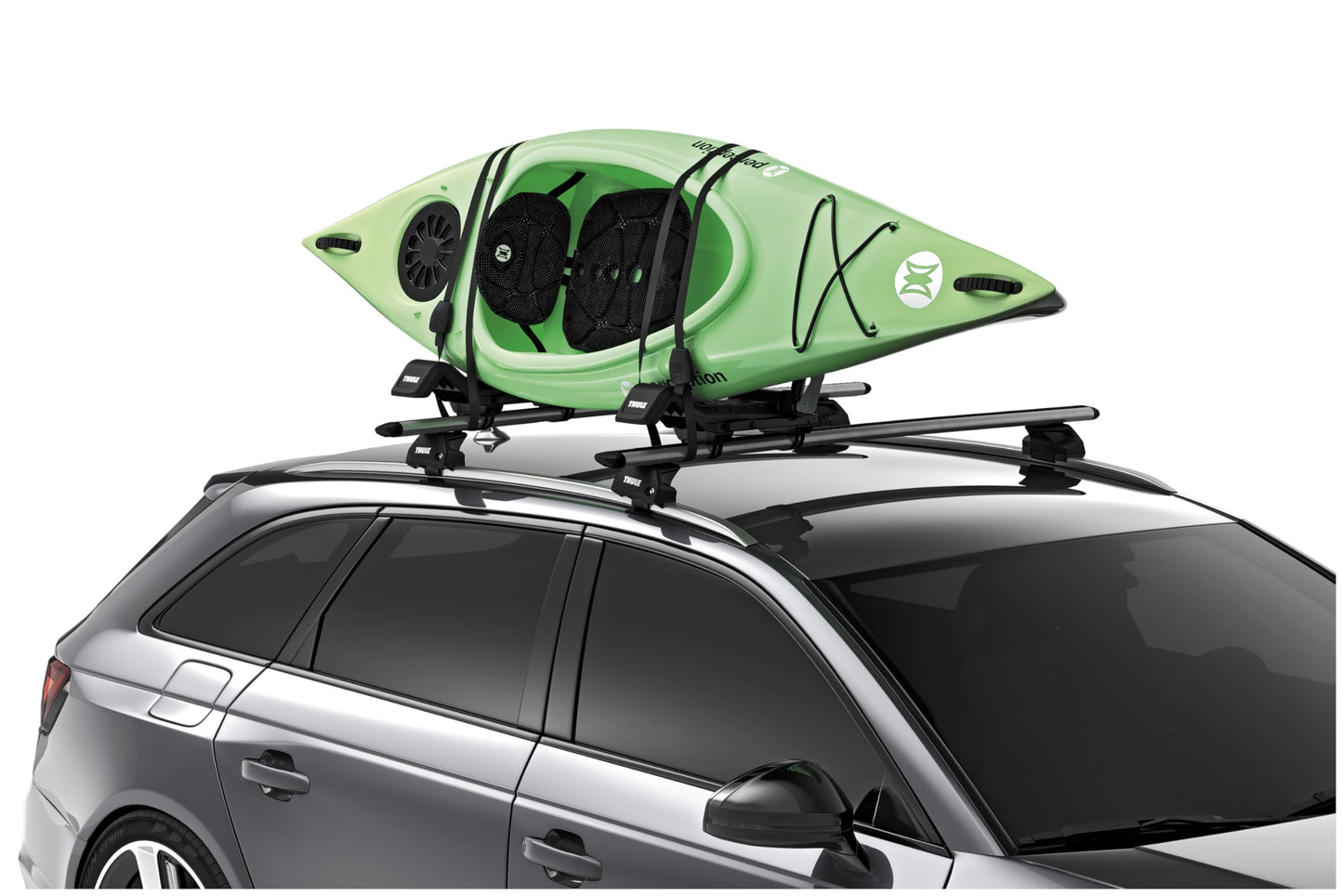 Thule Hull-a-Port XTR - Kayak j-Style roof Rack - Carry up to 2 Kayaks - Folds Flat - Pre-Assembled - Locks to roof Rack - Universal mounting up to 80.5mm Wide Load Bars