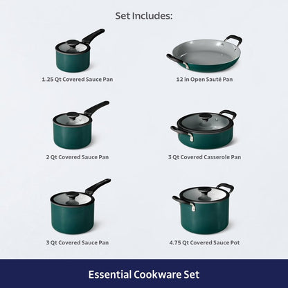 Tramontina Ceramic Non Stick 11-Piece Nesting Pots and Pans Set with Lids - Stackable Nonstick Cookware Set, Dishwasher and Oven Safe, Teal