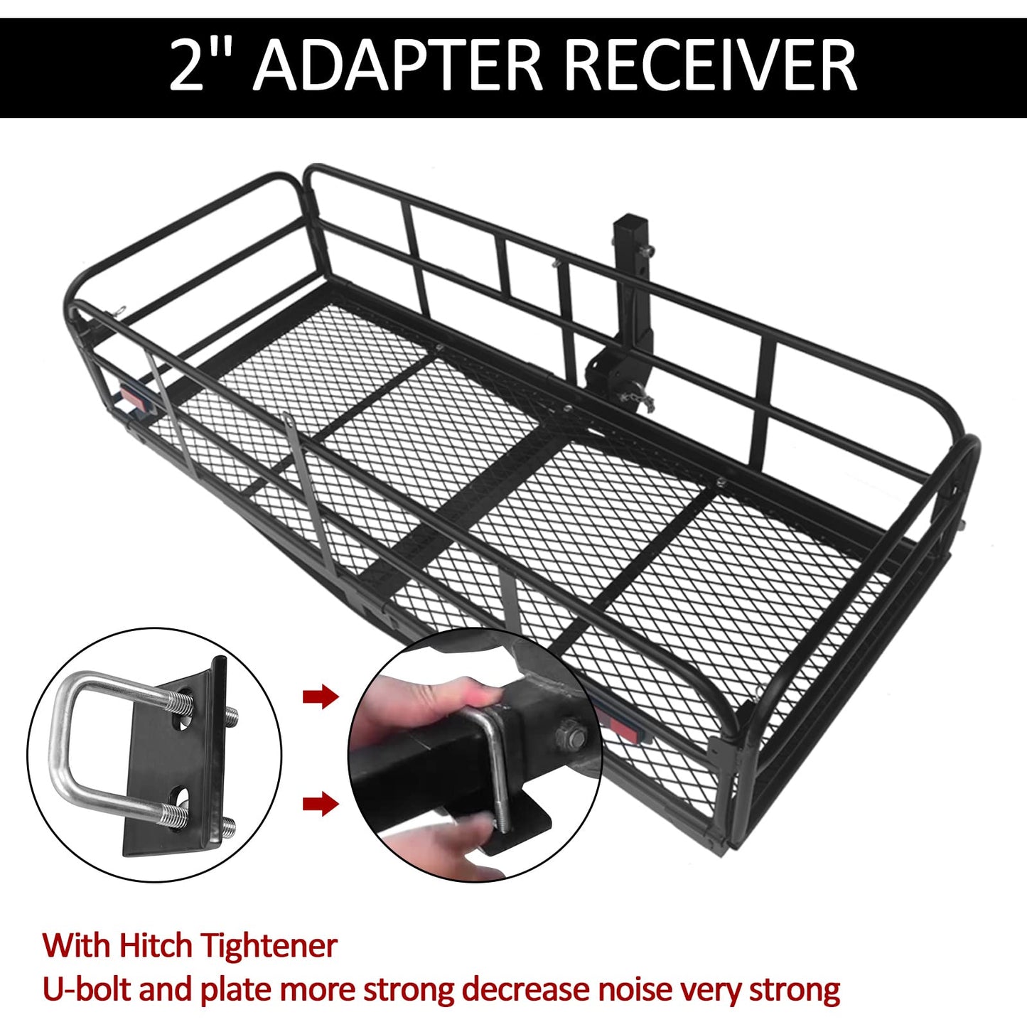 Carivia Folding Hitch Mount Cargo Carrier 60" x 24" x 14" 510 LB Capacity Heavy Duty Cargo Rack Rear Luggage Basket Fits 2" Receiver for Car SUV Pickup Trailer Camping