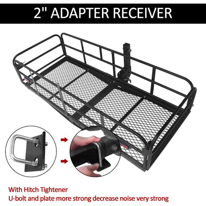 Carivia Folding Hitch Mount Cargo Carrier 60" x 24" x 14" 510 LB Capacity Heavy Duty Cargo Rack Rear Luggage Basket Fits 2" Receiver for Car SUV Pickup Trailer Camping