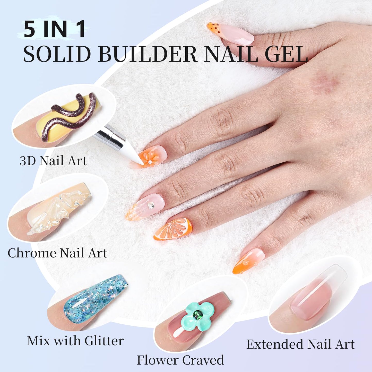JEWHITENY Poly Extension Gel Nail Kit 14 PCS Poly Gel Kit with Slip Solution and Mini Lamp Nail Art Design Beginner