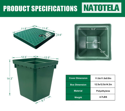 Natotela 2 Sets 12.5x12.5x14.3in Underground Splice Boxes W/Solid Inspection Cover Deep Enclosure Precast Pull Distribution Pit Access Electrical Junction Boxes Drillable Tapered Wiring Cable Box