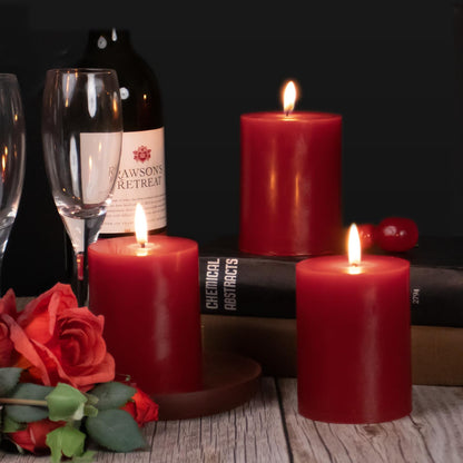 KONNI Dark Red Pillar Candles Set of 3, 3"x 6" Unscented Pillar Candles Bulk, 56 Hours Long Burning Candles, Smokeless&Dripless Large Round Candle for Wedding, Home Decoration, Parties, Spas, Dinner