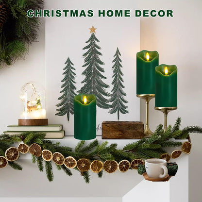 VEEKI Flameless Candles Light, Set of 2 6"x3" Flickering Christmas Flameless Candles with Remote & Timer, Dimmable Real Wax Pillar Candles Battery Operated, Green Candles for Home Xmas Decor (Green)