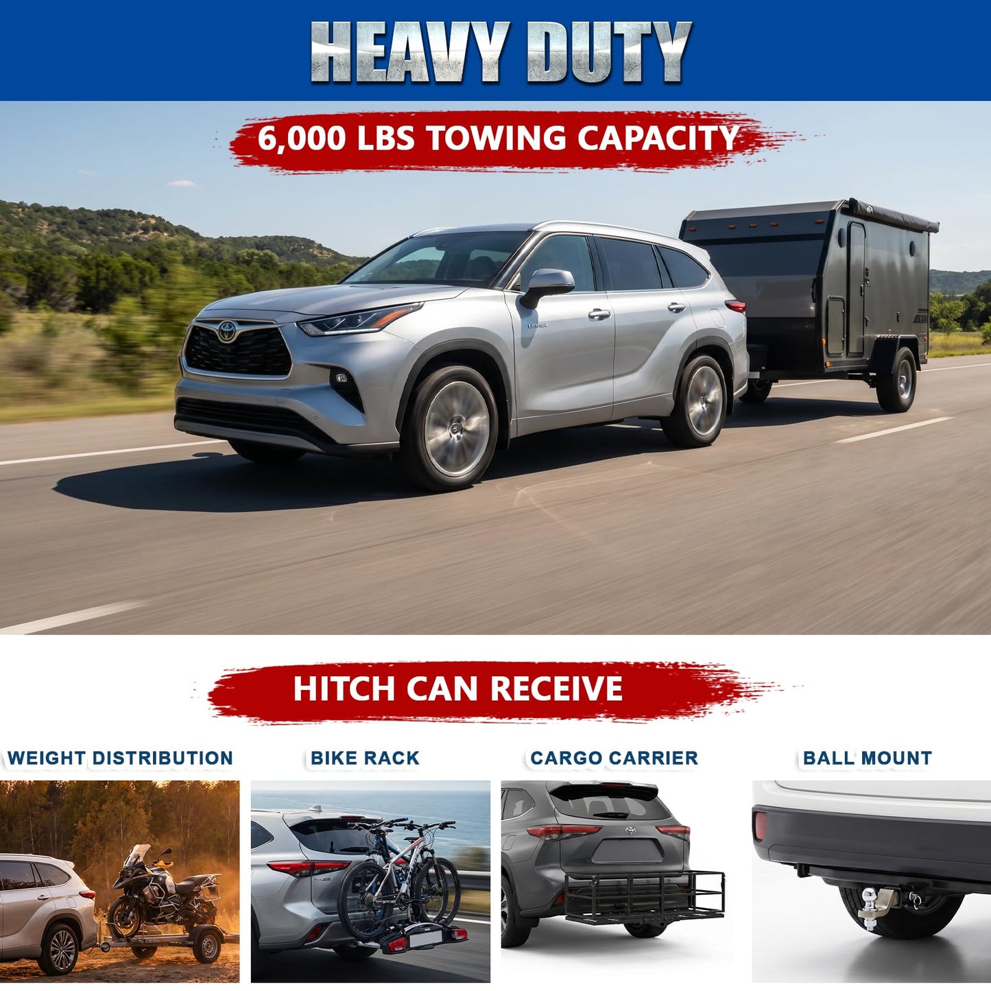 Rear Trailer Hitch for Toyota RAV4 2019-2023, Heavy Duty Class 3 Tow Hitch with 2 Inch Receiver - 6,000 LBS Max GTW, Bolt-On, No Cutting, No Drilling, No Removal (2019-2023 Toyota RAV4)