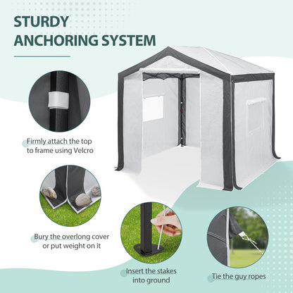 EAGLE PEAK 8x8 Portable Walk in Greenhouse with Polyester Reinforced Corners, Heavy Duty Instant Pop Up Indoor Outdoor Green House, Front Roll Up Zipper Entry Door and Mesh Windows, Gray/White