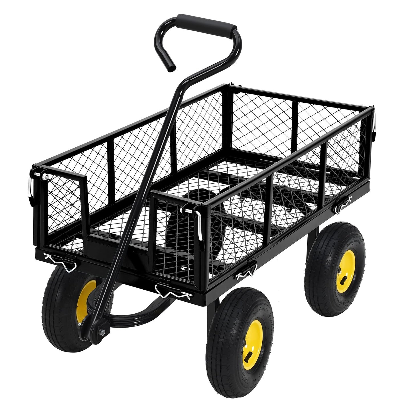 Steel Garden Cart 500 LBS with 10" Tires, Heavy Duty Garden Wagon Cart with 180° Rotating Handle and Removable Sides, Metal Wagon for Farm, Yard, Lawn, Black