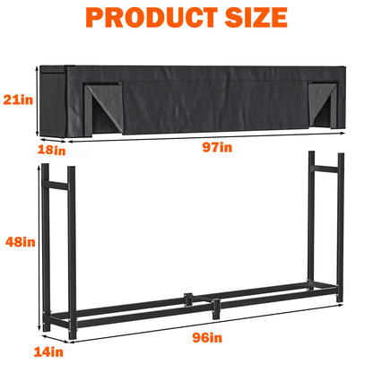 Ultrawall 8ft Heavy Duty Firewood Rack with Waterproof Cover, Freestanding Wood Log Holders for Firewood, Indoor/Outdoor Wood Storage Rack