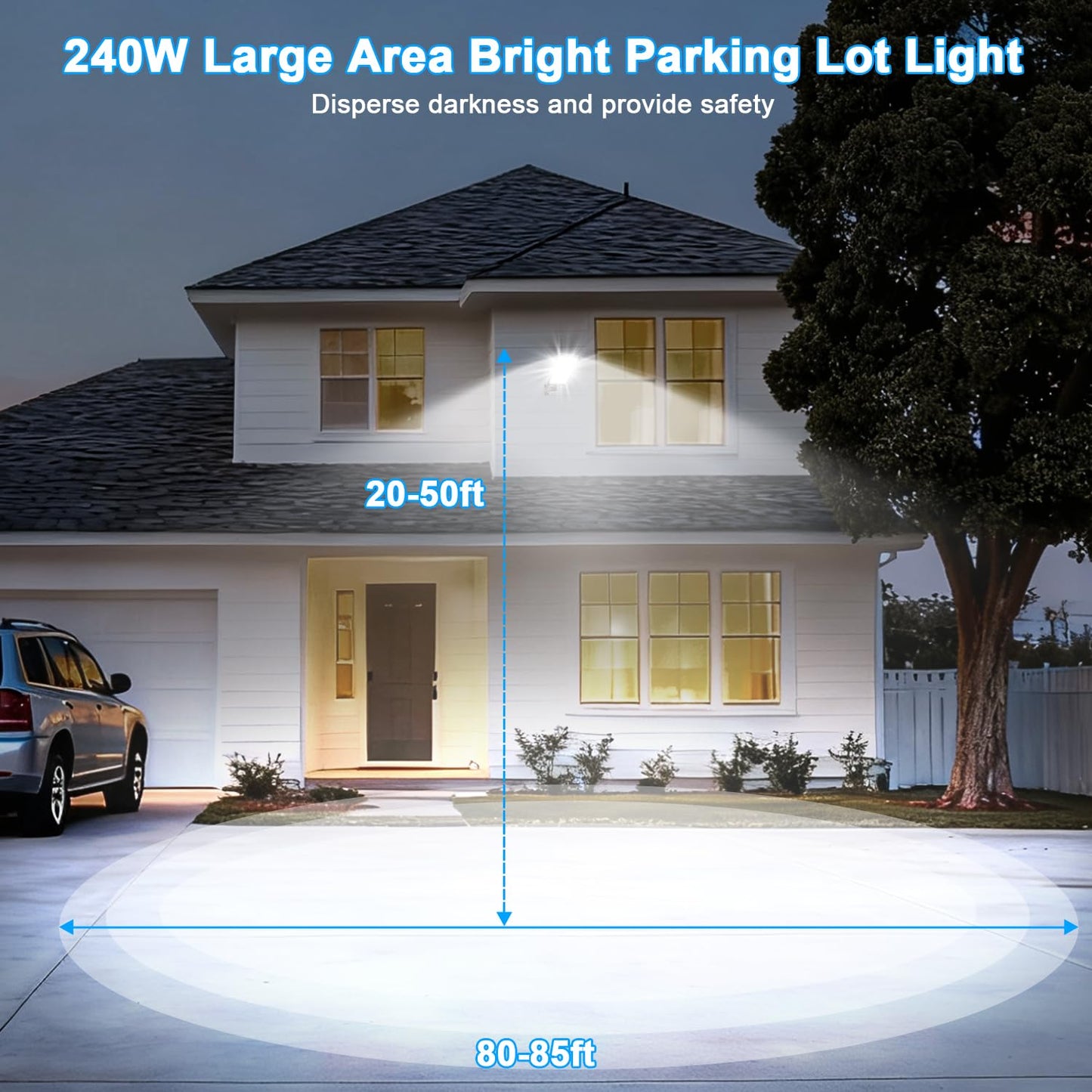 Tomourd 240W LED Parking Lot Light, with Dusk to Dawn 150LM/W Super Bright Outdoor Shoebox Street Lights IP65 Commercial Security Area Flood Lighting with Adjustable Bracket Heavy-Duty 100-277V