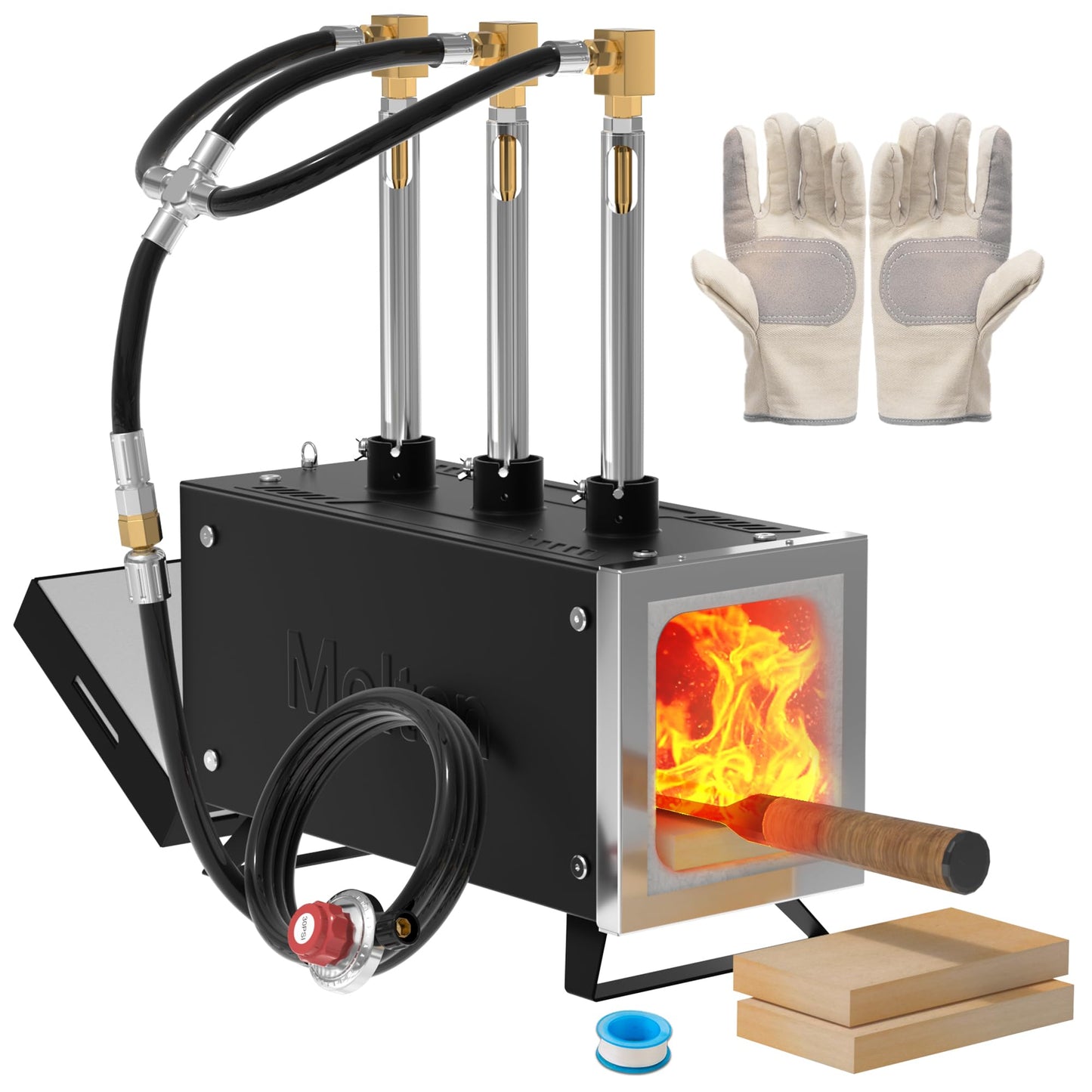 MMasters 3 Burner Propane Forge Kit – Extended Square Gas Forge with Base for Knife Forging, Blacksmithing & Farrier Work
