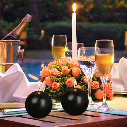 Ball Pillar Candles Set of 3 Black 3Inch Unscented Handpoured Weddings, Home Decoration, 75 Hour