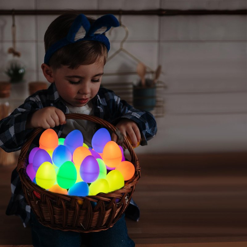 POPGIFTU Glow in the Dark Easter Eggs Bulk – 120 Prefilled Plastic Eggs with 240 Mini Glow Sticks for Night Egg Hunt, Easter Basket Stuffers, Party Favors & Classroom Prizes