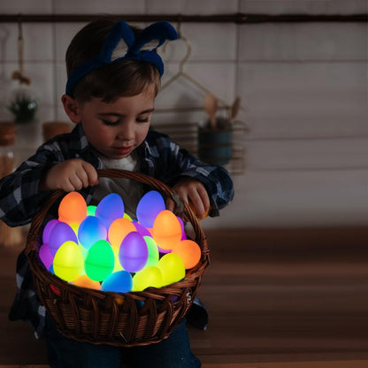 POPGIFTU Glow in the Dark Easter Eggs Bulk – 120 Prefilled Plastic Eggs with 240 Mini Glow Sticks for Night Egg Hunt, Easter Basket Stuffers, Party Favors & Classroom Prizes