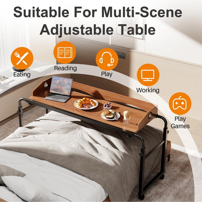 BYMECOST Laptop Desk for Bed, Adjustable Height & Length Laptop Bed Table,Overbed Table with Wheels for Queen Size Beds,Rolling Standing Desk,Over Bed Table for Working Reading Eating