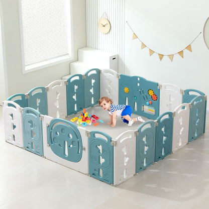 LulliSpace Baby Playpen,Foldable Playpen for Babies and Toddlers,Kids Activity Centre Safety Play Yard,Safety Gates for Indoor&Outdoor,Toddler Fence Play Area,Portable, Educational, 18 Panels