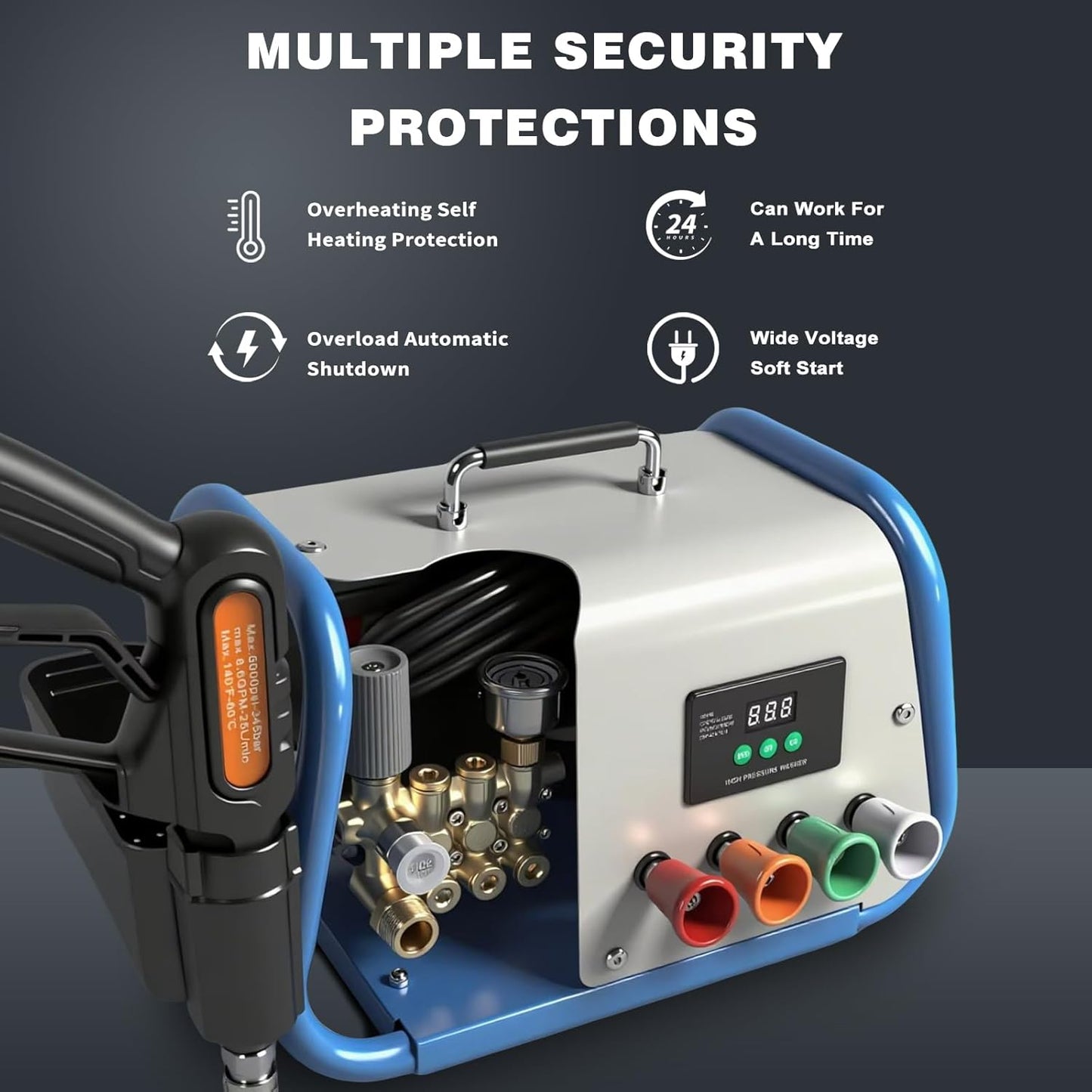 Yoking Pressure Washer - 150 Bar Power Washer for Cars & Patios | 12L/min, Quiet 60dB, 7 Nozzles