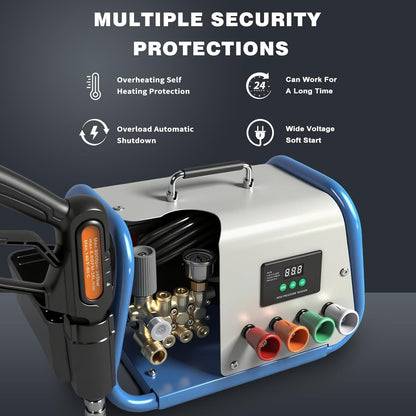 Yoking Pressure Washer - 150 Bar Power Washer for Cars & Patios | 12L/min, Quiet 60dB, 7 Nozzles
