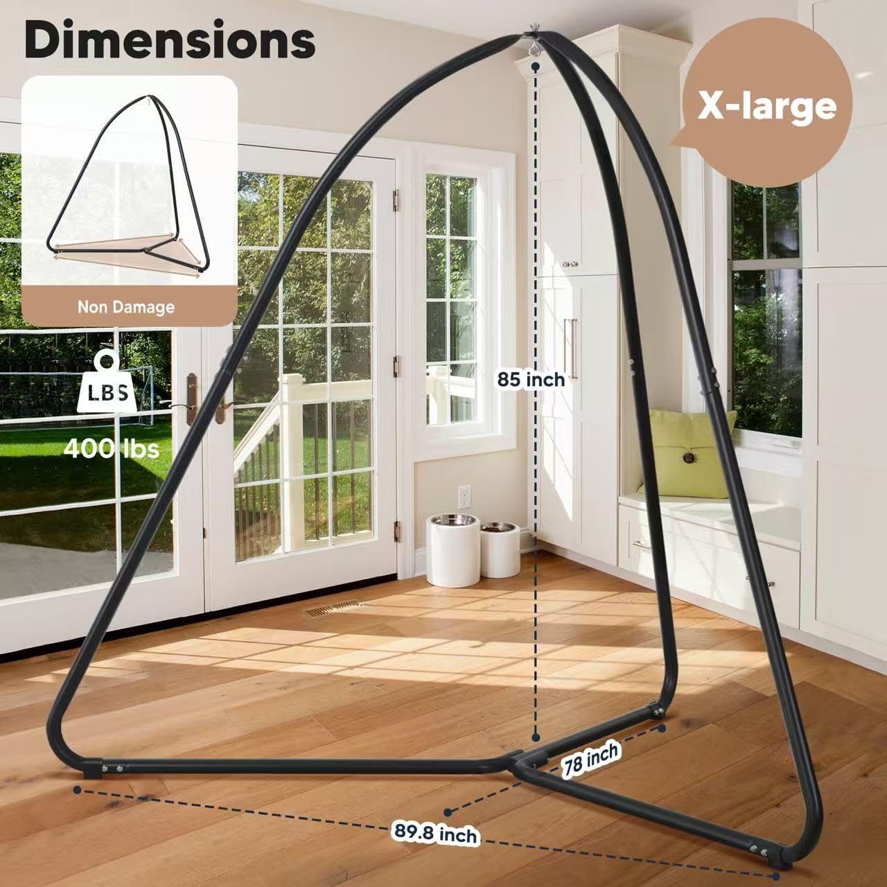 SUNCREAT Tripod Hanging Chair Stand – 400lbs Capacity, Heavy Duty Steel, Rust Resistant, Stable Hammock Frame for Air Porch, Indoor/Outdoor Use – Swing Not Included, Black