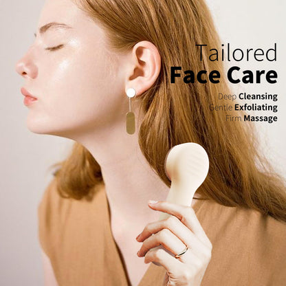 NågraCoola CLIE 2.0 Silicone Face Scrubber, Facial Cleansing Brush, Rechargeable, Waterproof Face Scrub Brush for Deep Cleansing, Exfoliating, Massage, with Eye Roller, for Women and Men - Oat