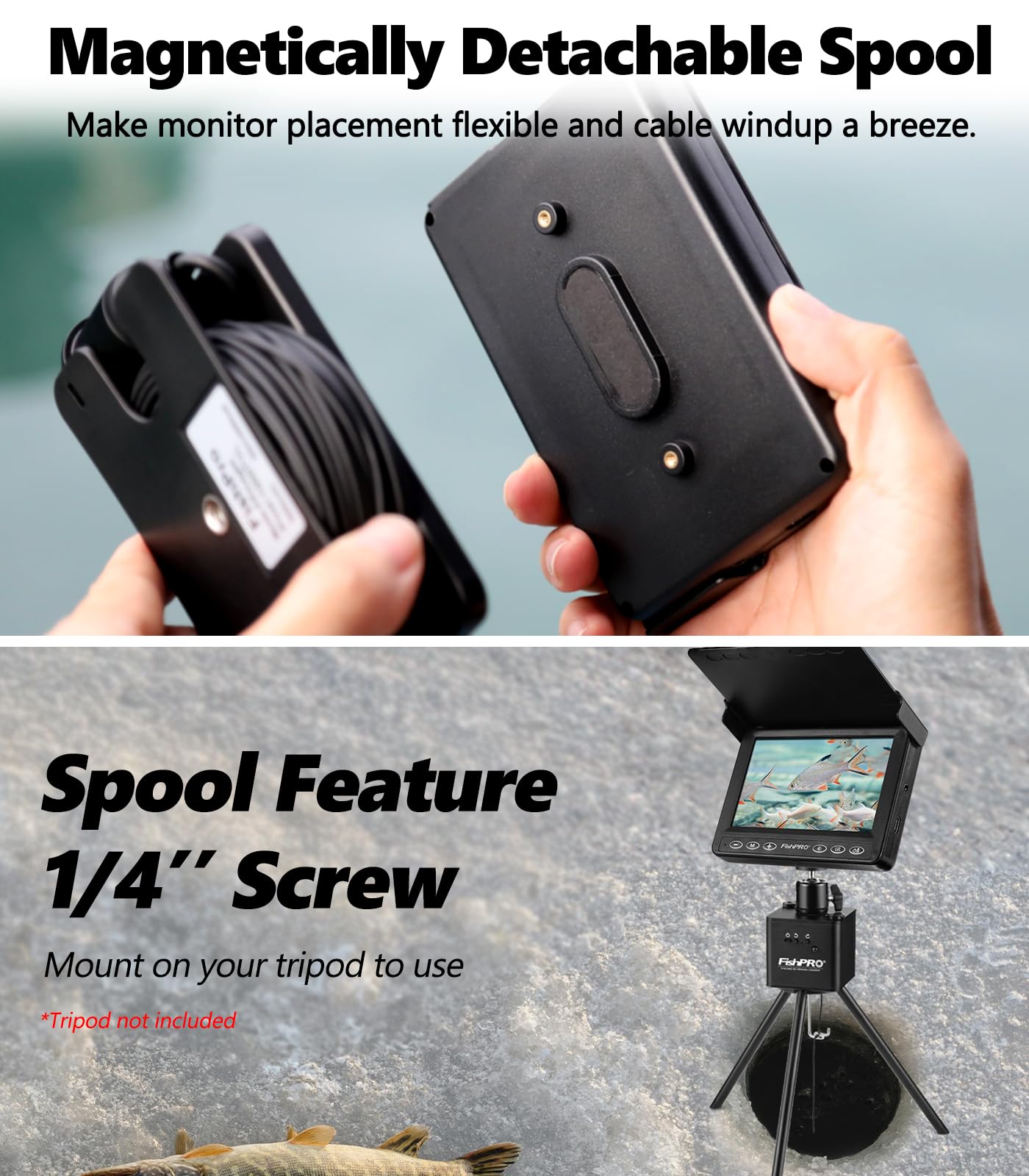 [FishPRO® 2026 Upgrade] Underwater Fishing Camera 4.3'' [Proven Since 2017] Ice Fishing Camera 1000 TVL w/ 65ft Magnetic-Spool, IR, USB-C, 5000mAh, Portable Fish Finder for Ice Lake Boat Kayak Fishing