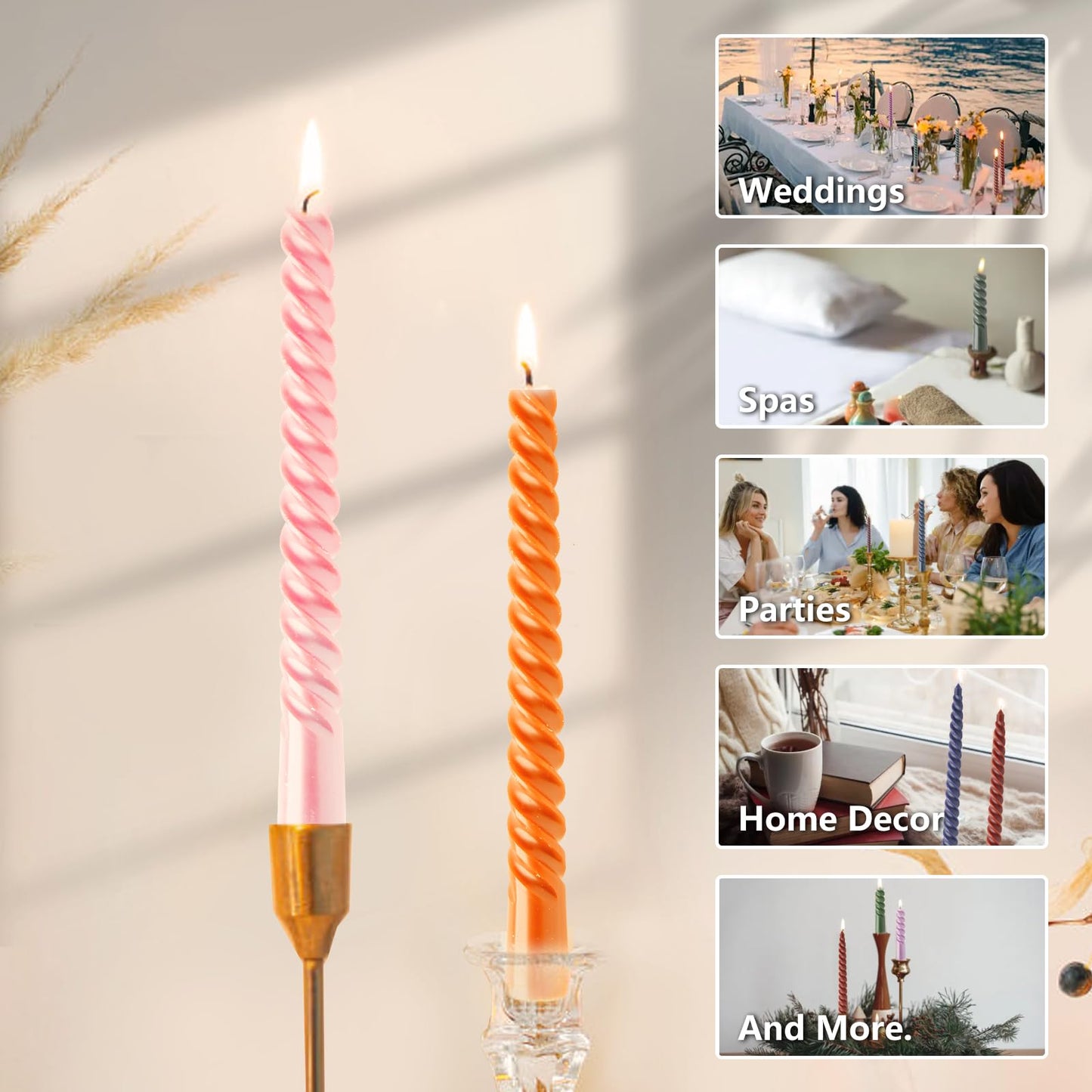 4 Pack Spiral Gradient Taper Candles – Long Pole Unscented Candles, Smokeless & Dripless, Gift Boxed for Wedding, Christmas, Table or Mantle Decor (Blue)